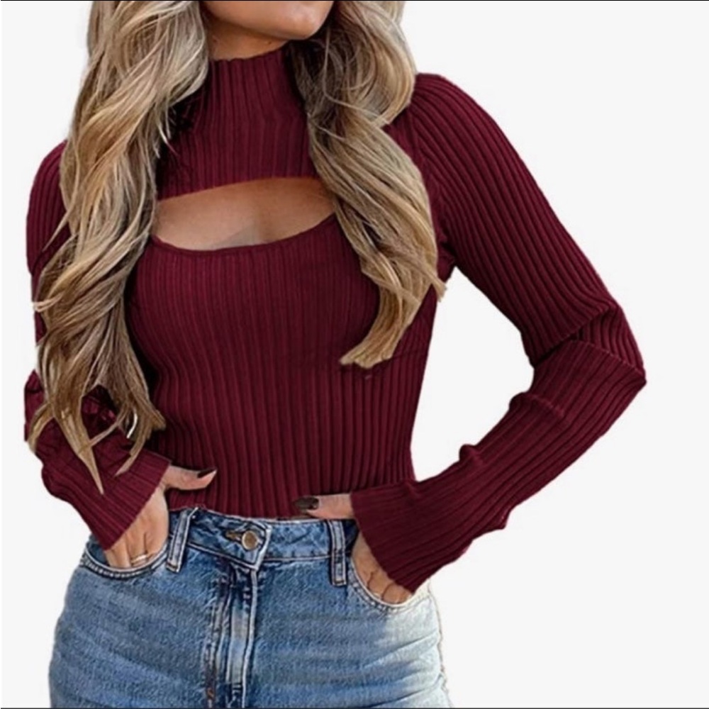 Ribbed Knit Two-Piece Cut Out Top